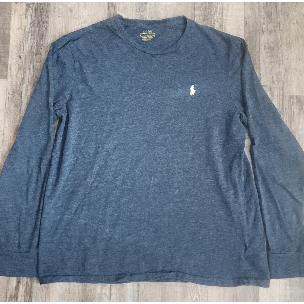 Polo Ralph Lauren Long Sleeve Shirt Mens Large Blue Custom Slim Fit Cotton Tee